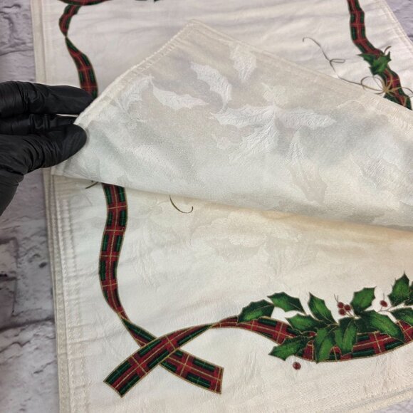 Lenox Holiday Nouveau 60 X 139" Large Tablecloth w/ 6 Napkins Christmas Holly Ri - Picture 4 of 8